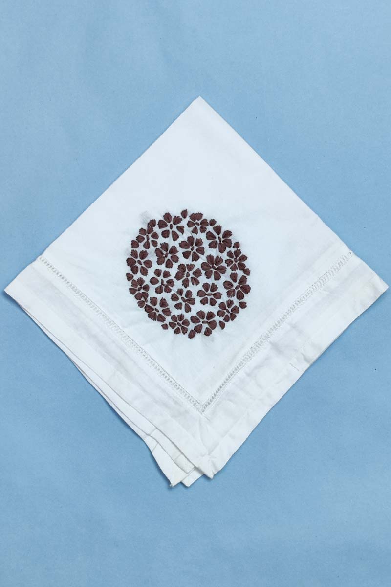 Hand Embroidered White Cotton Lucknowi Chikan Tea Napkin (set Of 5pcs)